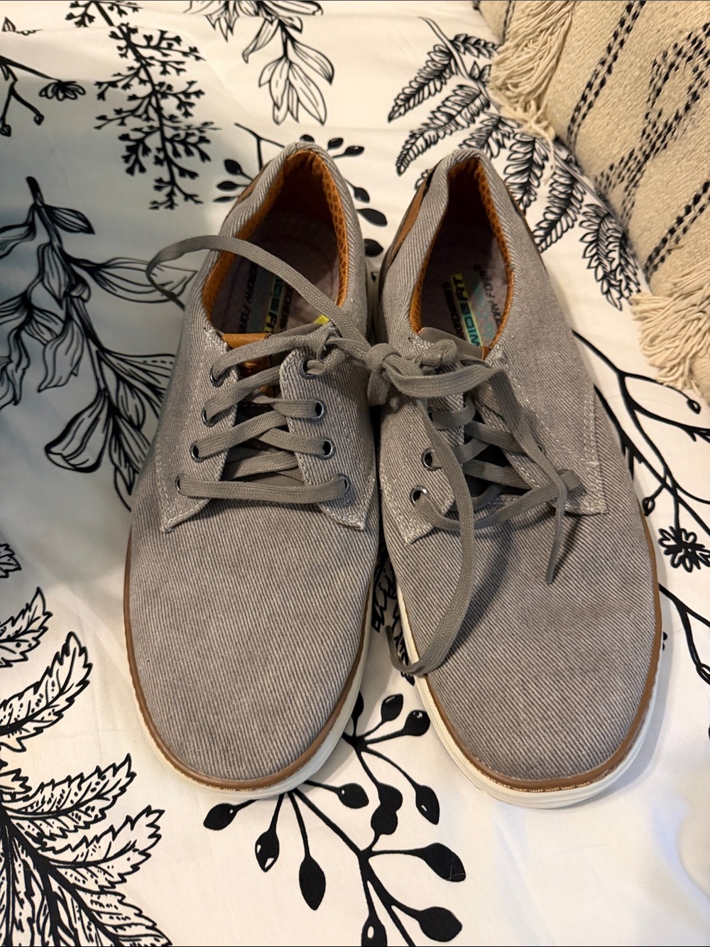 Skechers Men's Gray Canvas Boat Shoes with Tan Trim